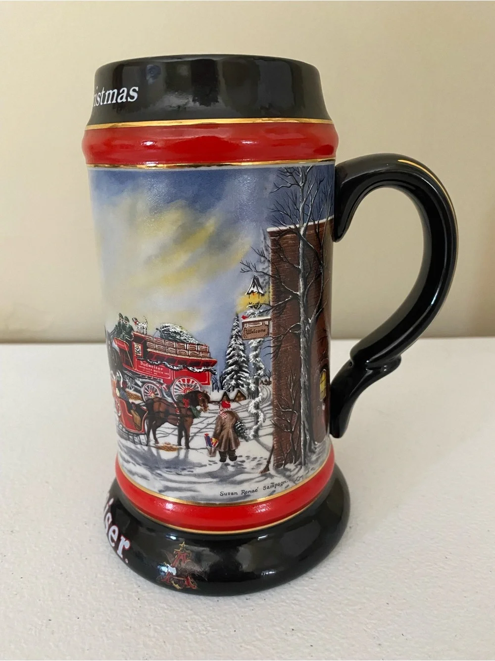 Vintage 1992 Budweiser Holiday Ceramic Beer Stein